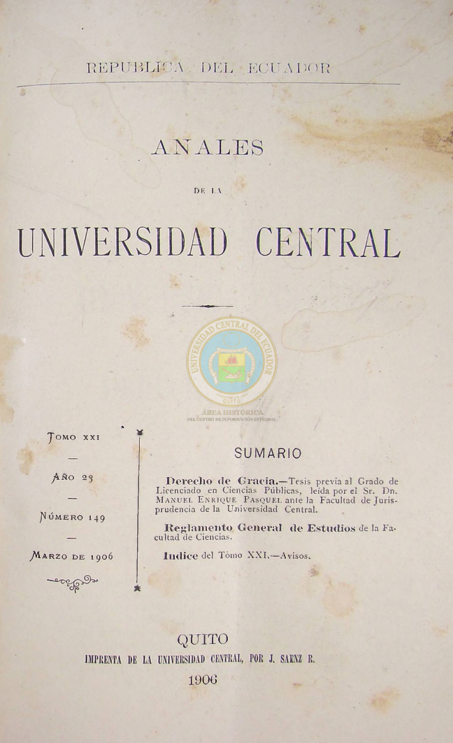 					Ver Vol. 21 Núm. 149 (106): ANALES DE LA UNIVERSIDAD DE QUITO, MARZO
				