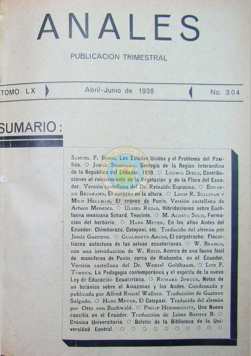 					Ver Vol. 60 Núm. 304 (1938): ANALES DE LA UNIVERSIDAD DE QUITO, ABRIL-JUNIO
				
